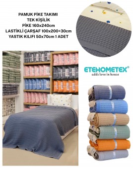 ETEHOMETEX HAVUZLU PİKE TAKIMI %100 PAMUK TEK KİŞİLİK ANTRASİT 8696474232084